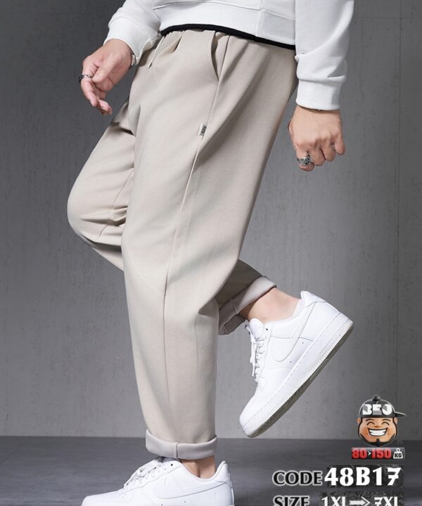 Quần dài jogger ông suông vải cotton chỉ nổi cong basic 2