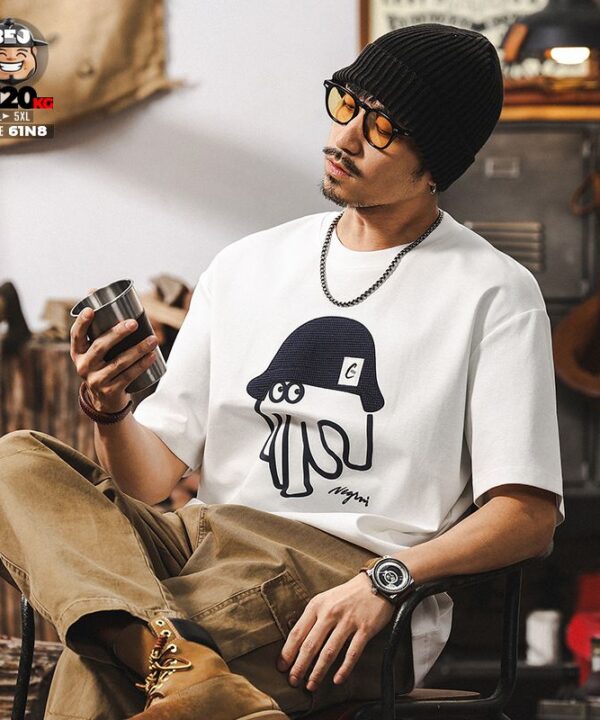 Áo thun tay ngắn cách điệu con bạch tuột hand đeo nón cá tính 4