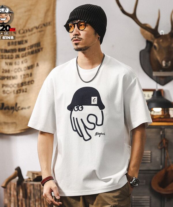 Áo thun tay ngắn cách điệu con bạch tuột hand đeo nón cá tính