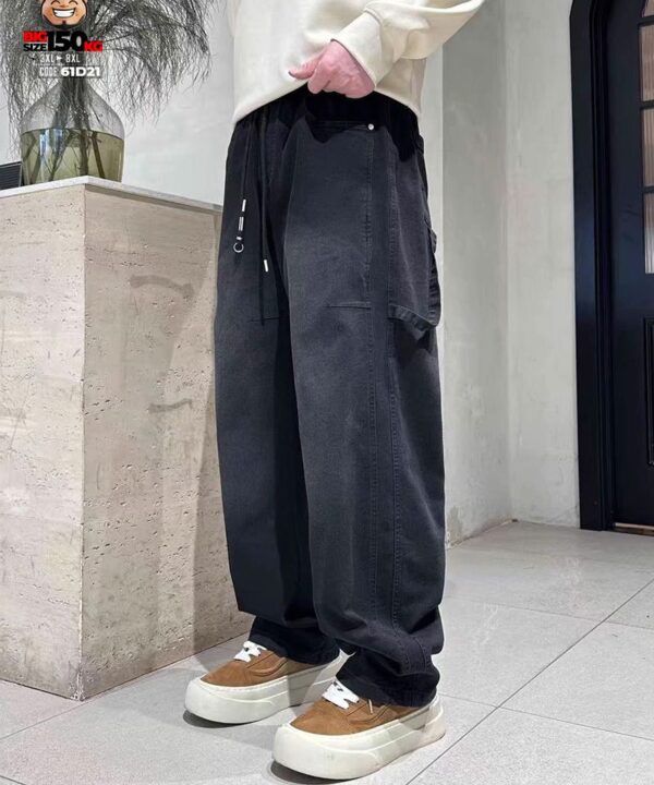 Quần dài jean thun ống suông wax khói rộng đùi chỉ nổi 3