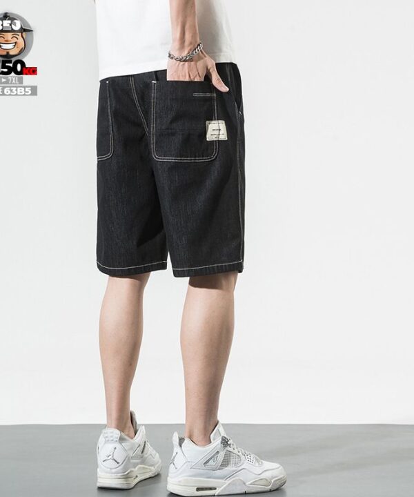 Quần short jean chỉ nổi phong cách Nhật vải mỏng co giãn form rộng 2