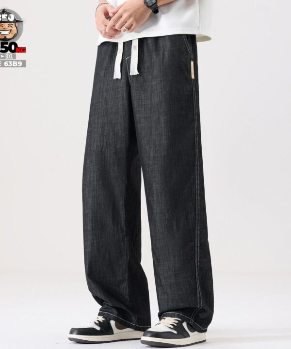 Quần dài jean Lyocell lưng thun form cong ống suông co giãn vải mỏng 2