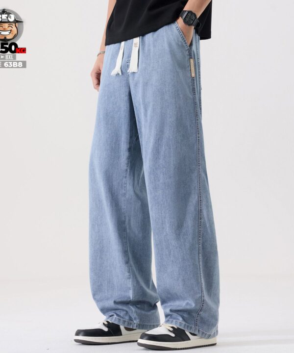 Quần dài jean Lyocell lưng thun form cong ống suông co giãn vải mỏng 3