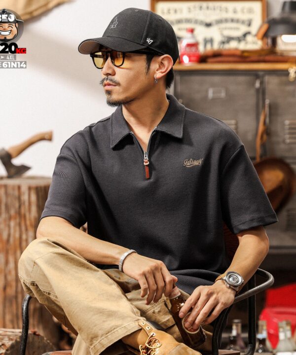 Áo thun tay ngắn Polo vải jacquards phối dây kéo kiểu fashion 4