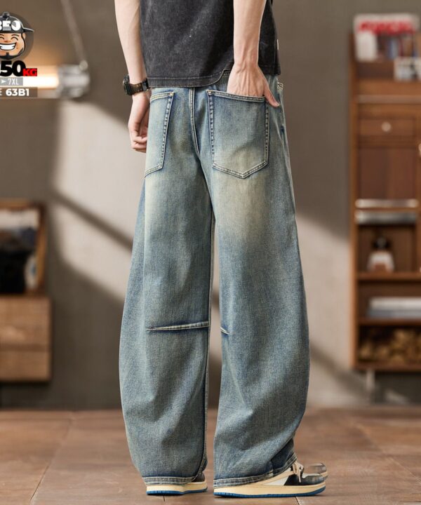 Quần dài jean wash retro form cong ống rộng suông co giãn 3