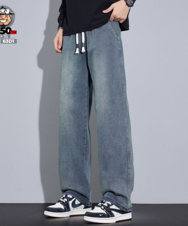 Quần dài jean ống suông lưng thun wax basic retro style