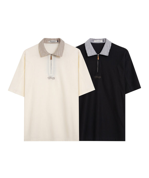 Áo thun Polo khóa kéo phối caro form rộng American style 4
