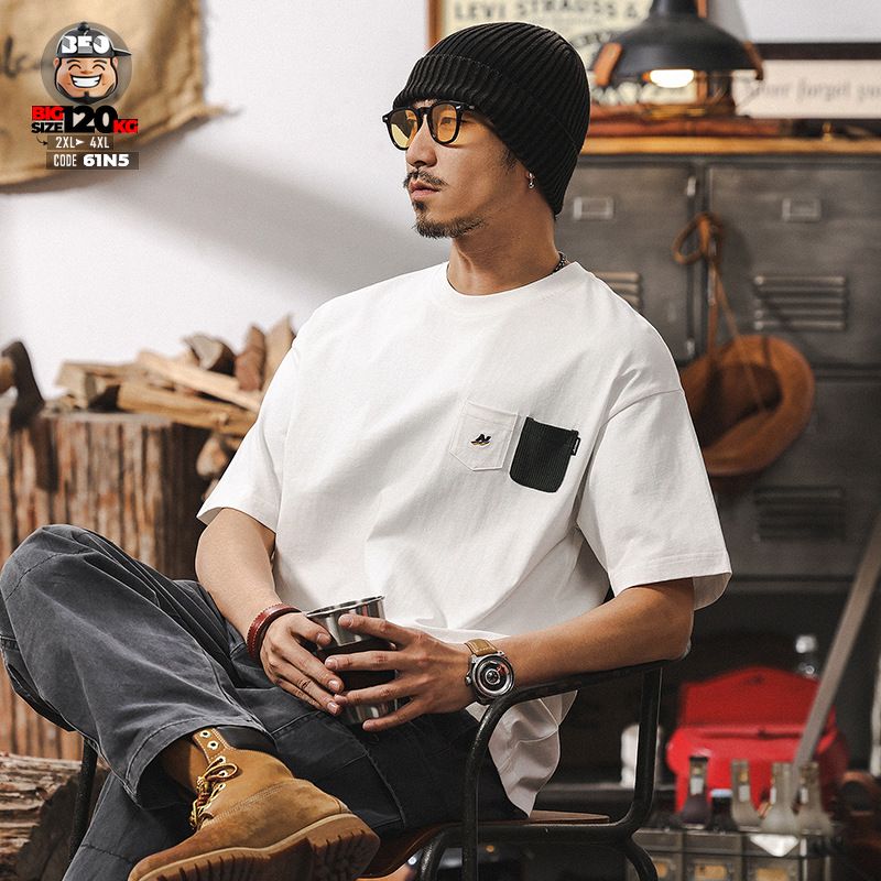Áo thun tay ngắn cotton túi kép phong cách cá tính 1 Áo thun tay ngắn cotton túi kép phong cách cá tính