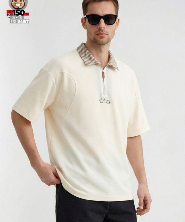 Áo thun Polo khóa kéo phối caro form rộng American style 2