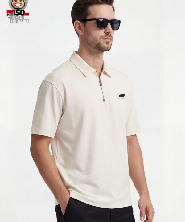 Áo thun Polo khóa kéo cổ bẻ form rộng old money style 2