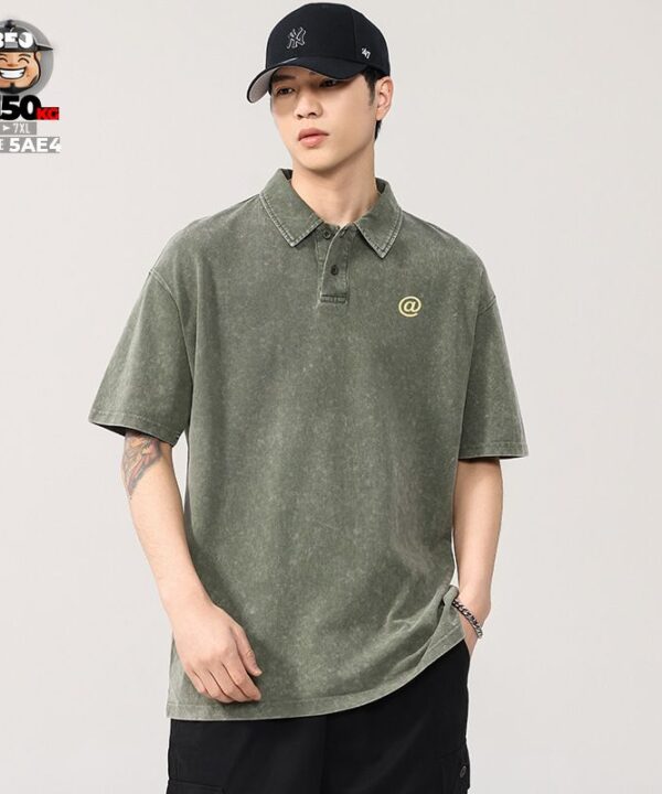 Áo thun tay ngắn Polo vải Pique cotton form rộng US classic style wash nhẹ cách điệu a mốc 1