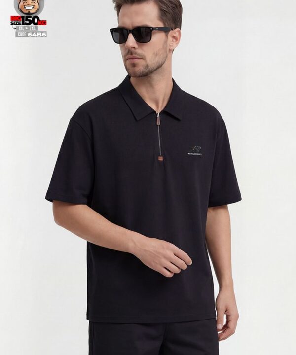 Alternative view of Áo thun Polo khóa kéo cổ bẻ form rộng old money style