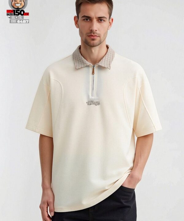 Áo thun Polo khóa kéo phối caro form rộng American style