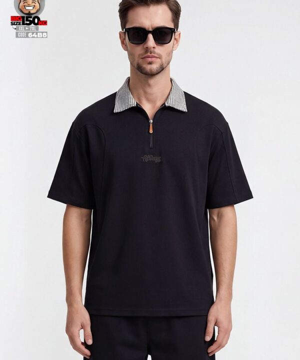 Alternative view of Áo thun Polo khóa kéo phối caro form rộng American style