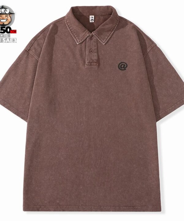 Áo thun tay ngắn Polo vải Pique cotton form rộng US classic style wash nhẹ cách điệu a mốc 4