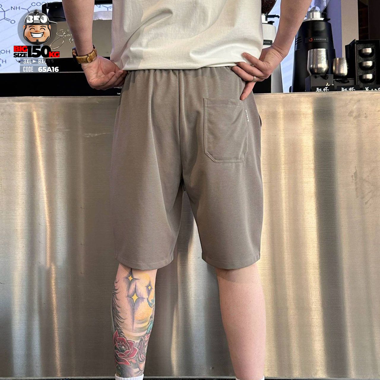 Quần short thun suông màu logo thêu co giãn nhẹ form rộng big size 4 Quần short thun suông màu logo thêu co giãn nhẹ form rộng big size - Ảnh 4