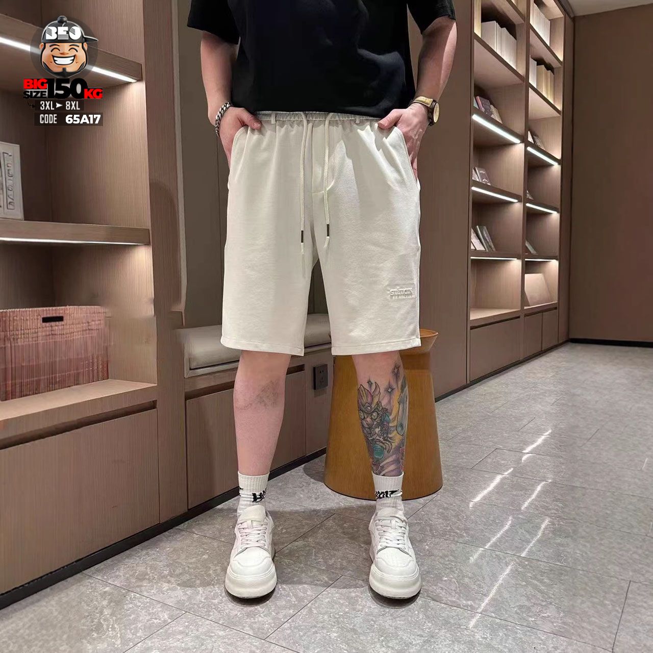 Quần short thun suông màu logo thêu co giãn nhẹ form rộng big size 2 Quần short thun suông màu logo thêu co giãn nhẹ form rộng big size - Ảnh 2