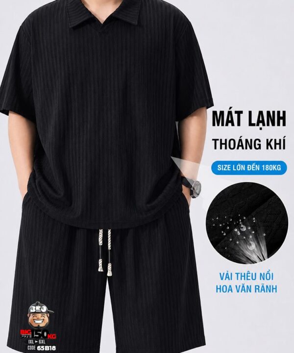 Đồ bộ ngắn tay short thun vải jacquard gân nổi cổ kiểu