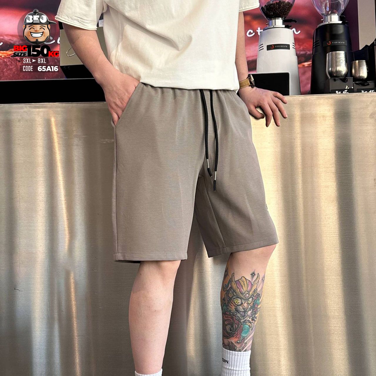 Quần short thun suông màu logo thêu co giãn nhẹ form rộng big size 5 Quần short thun suông màu logo thêu co giãn nhẹ form rộng big size - Ảnh 5