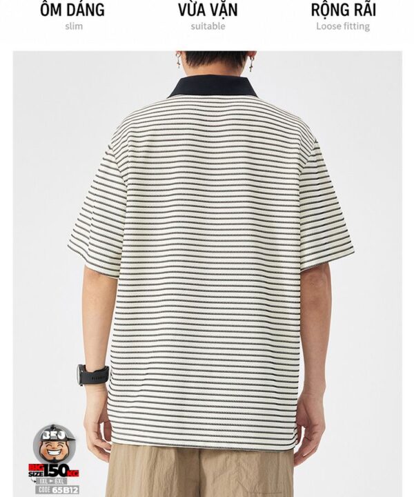Áo thun tay ngắn Polo sọc kiểu texture cổ nhấn cá tính 4