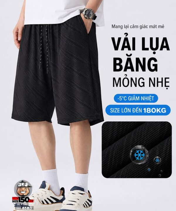 Quần short thun vải lụa băng họa tiết sọc gân nhẹ thoáng mát