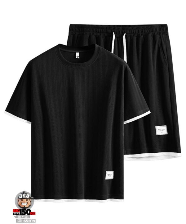 Đồ bộ ngắn tay short thun vải thêu nổi hoa văn rãnh phối ráp cá tính 3