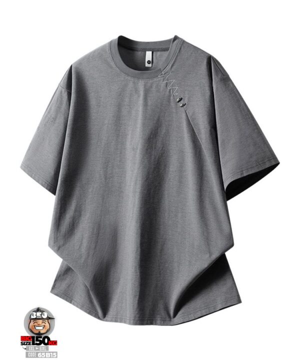 Áo thun tay ngắn cotton texture cách kiểu vai khóa kim loại 4