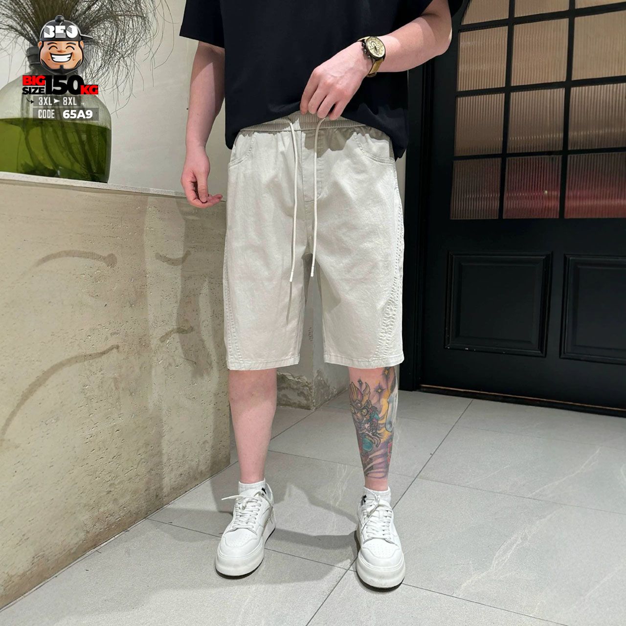 Quần short cotton minimal phối panel xéo form relaxed 1 Quần short cotton minimal phối panel xéo form relaxed