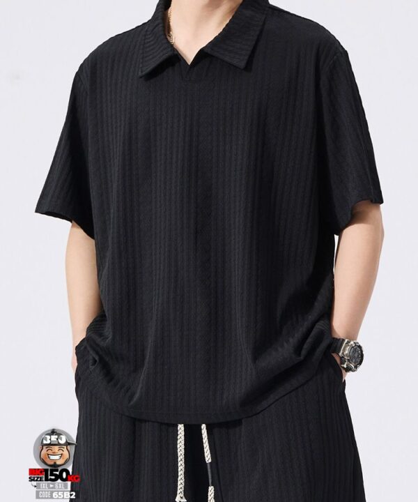 Áo thun tay ngắn Polo vải jacquard gân nổi cổ kiểu
