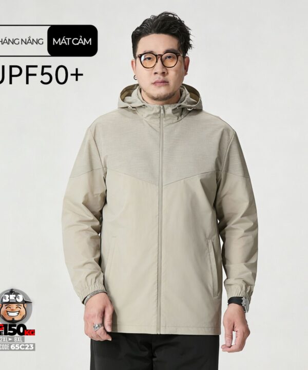 Áo khoác gió phối nón rời chống nắng UPF50 thun mỏng mát chỉ nổi ngang áo