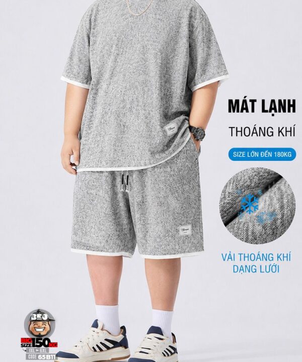 Đồ bộ ngắn tay short thun vải kiểu lưới Jacquard thoáng mát 4