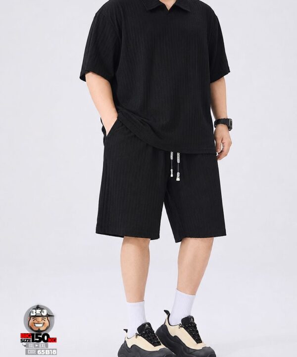 Đồ bộ ngắn tay short thun vải jacquard gân nổi cổ kiểu 4