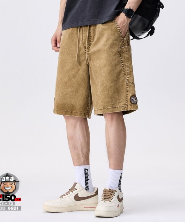 Quần Short wash tuyết túi hộp form rộng co giãn vải dày phong cách Workwear