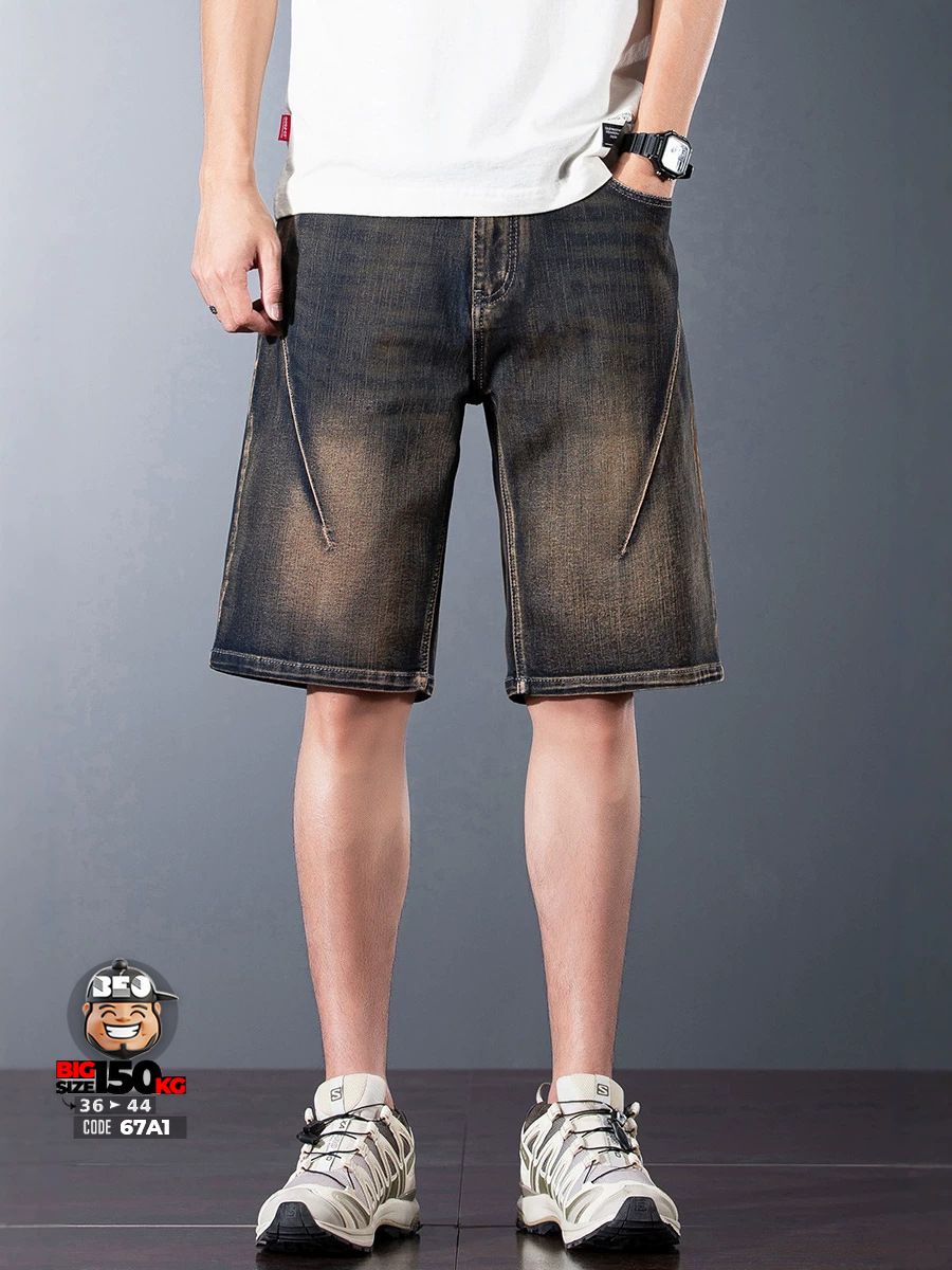 Quần short jean thun wax đồng chỉ nổi cắt xéo cá tính 1 Quần short jean thun wax đồng chỉ nổi cắt xéo cá tính