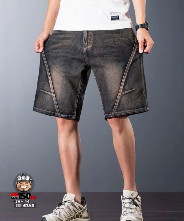 Quần short jean thun ghép nối xéo quần co giãn cá tính wax khói 7 Quần short jean thun ghép nối xéo quần co giãn cá tính wax khói 2