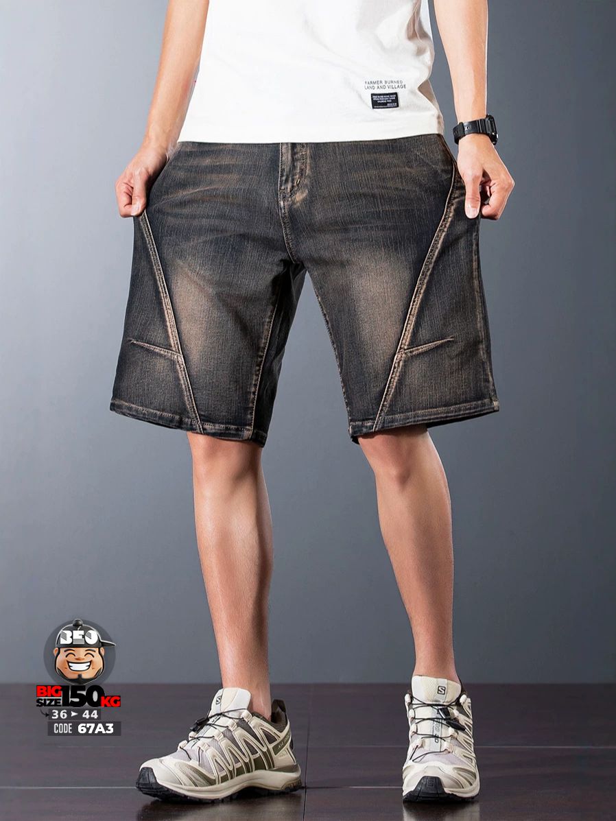 Quần short jean thun ghép nối xéo quần co giãn cá tính wax khói 3 Quần short jean thun ghép nối xéo quần co giãn cá tính wax khói - Ảnh 3