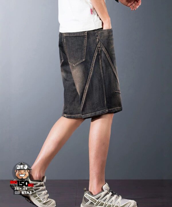 Quần short jean thun ghép nối xéo quần co giãn cá tính wax khói 8 Quần short jean thun ghép nối xéo quần co giãn cá tính wax khói 3