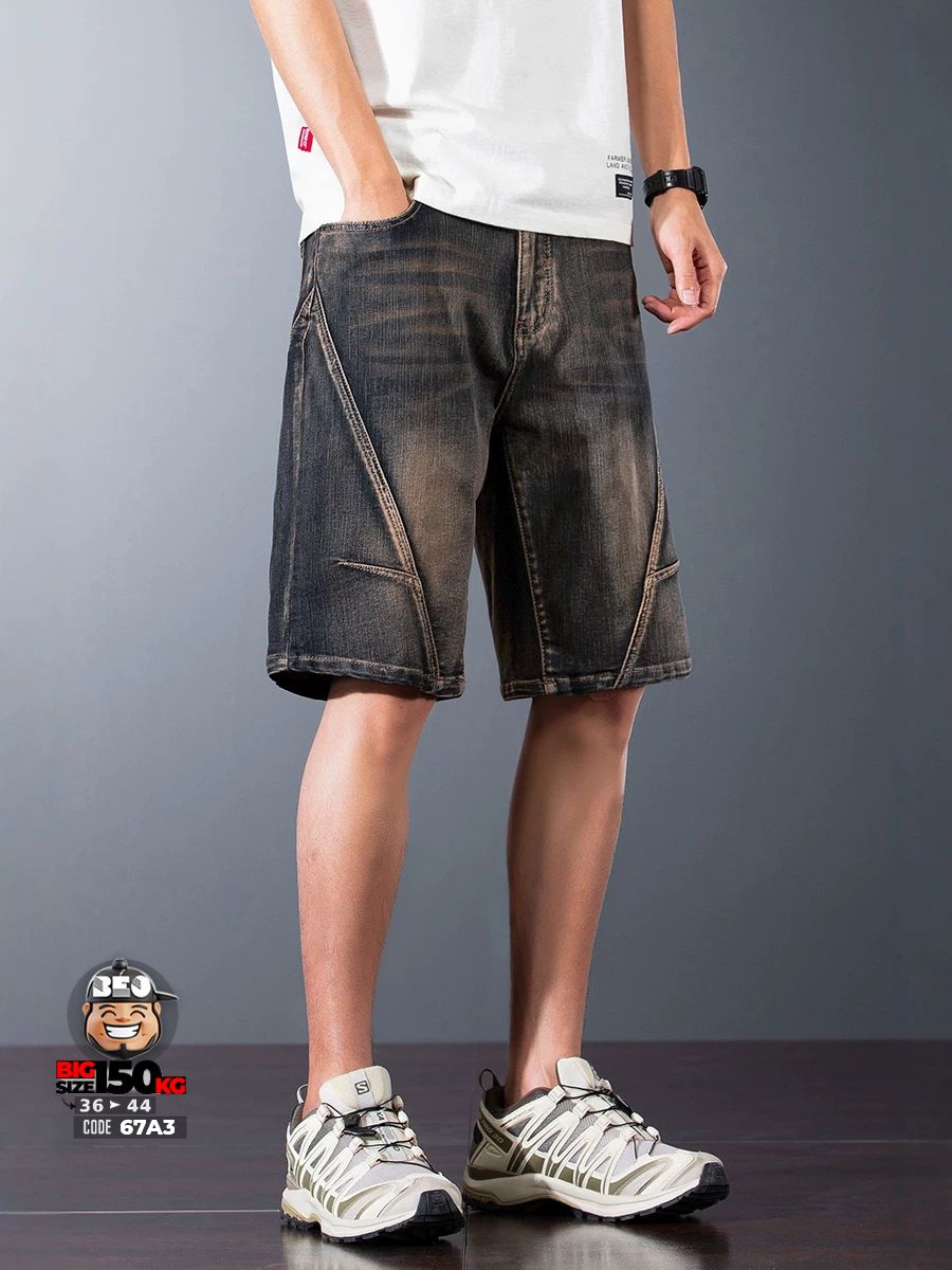 Quần short jean thun ghép nối xéo quần co giãn cá tính wax khói 2 Quần short jean thun ghép nối xéo quần co giãn cá tính wax khói - Ảnh 2
