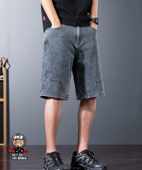 Quần short jean thun ghép nối xéo quần wax tiêu retro 9 Quần short jean thun ghép nối xéo quần wax tiêu retro 4