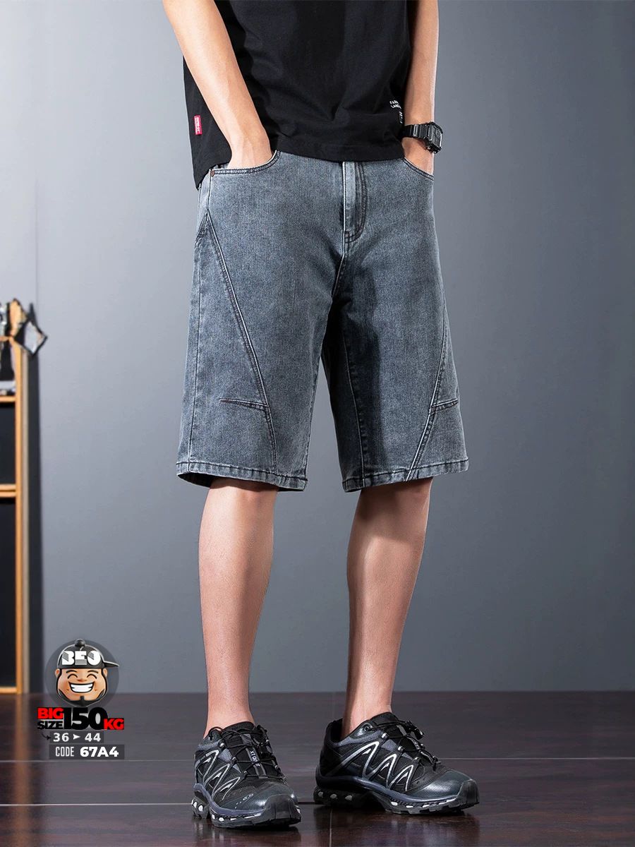 Quần short jean thun ghép nối xéo quần wax tiêu retro 5 Quần short jean thun ghép nối xéo quần wax tiêu retro - Ảnh 5