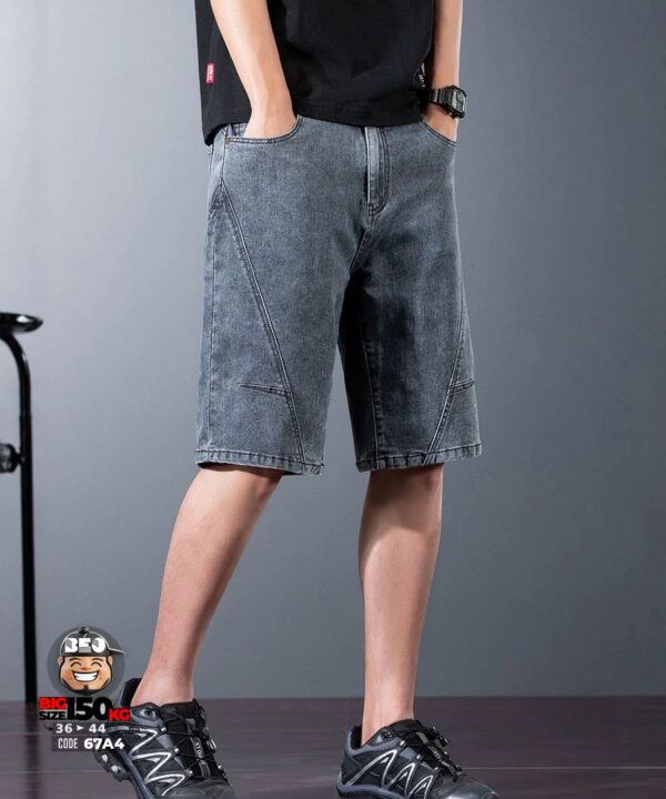 Quần short jean thun ghép nối xéo quần wax tiêu retro 7 Quần short jean thun ghép nối xéo quần wax tiêu retro 2