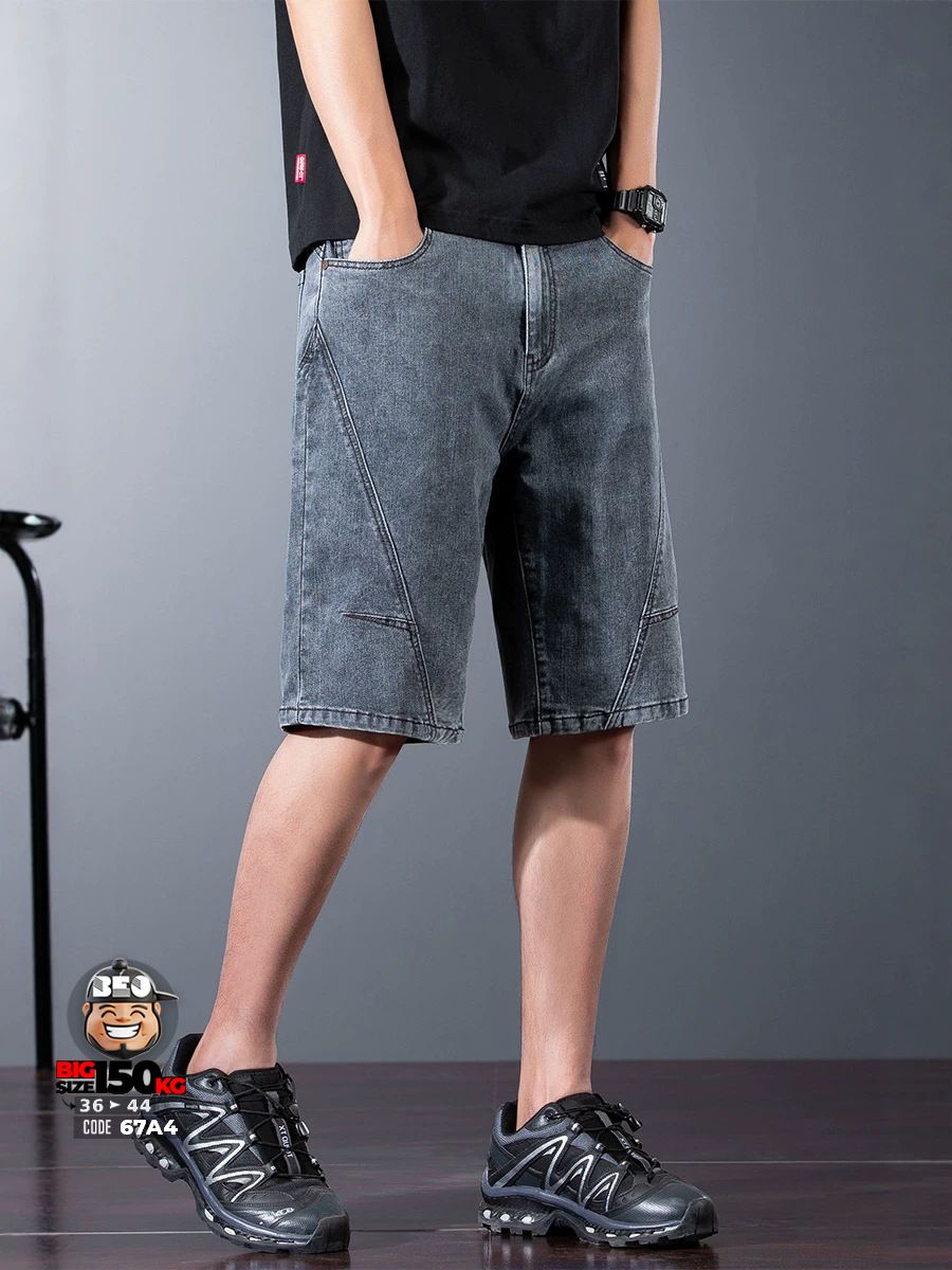 Quần short jean thun ghép nối xéo quần wax tiêu retro 3 Quần short jean thun ghép nối xéo quần wax tiêu retro - Ảnh 3