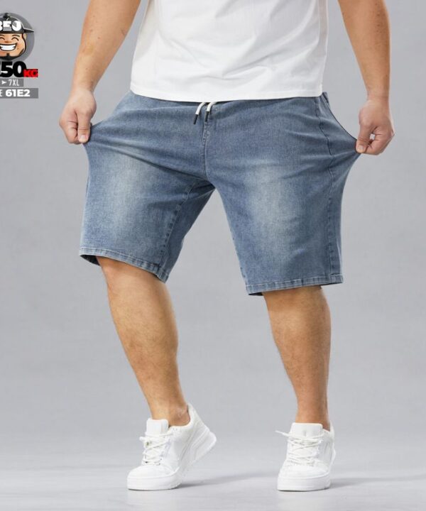 Quần ngắn jean cotton lưng thun co giãn wax khói đùi retro style 2