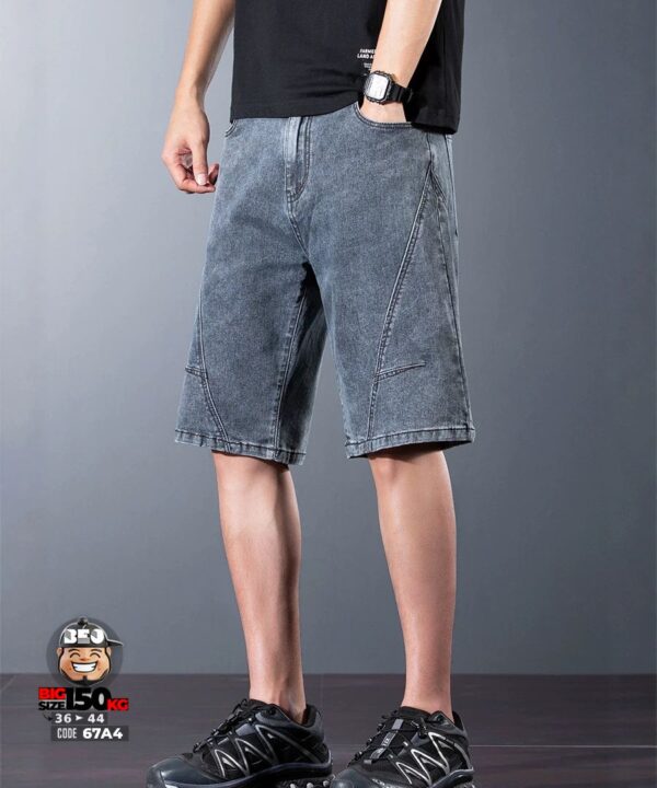 Quần short jean thun ghép nối xéo quần wax tiêu retro