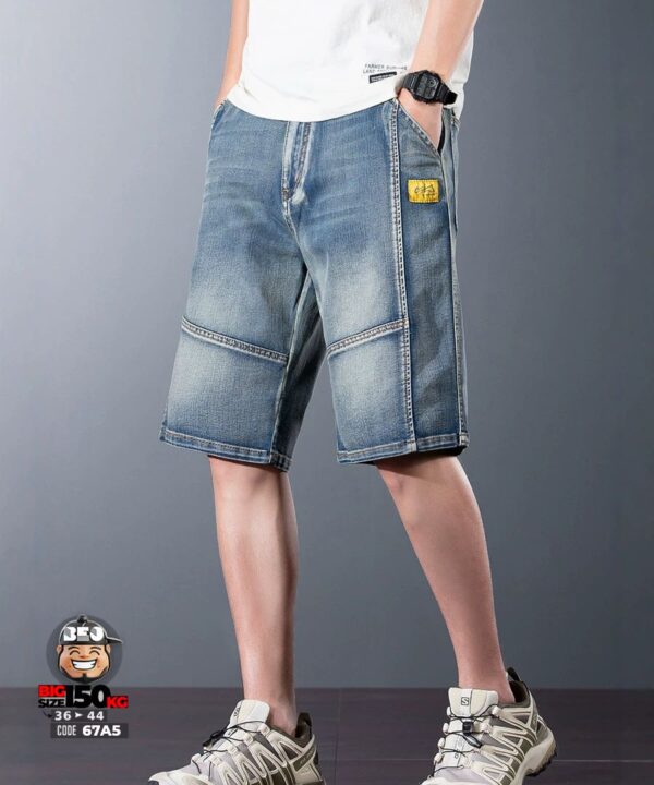 Alternative view of Quần short jean thun ghép khối mix logo phong cách retro