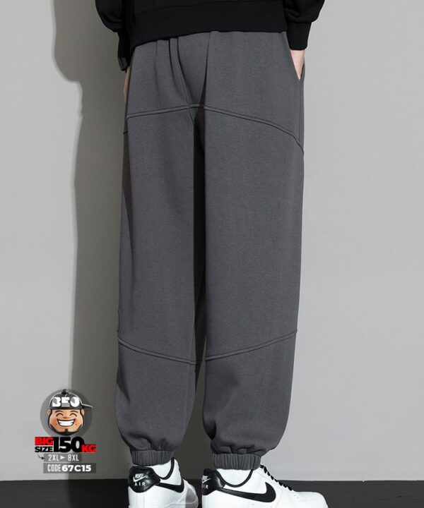 Quần dài jogger thun kiểu nối vải kẻ chỉ logo nổi exceed cá tính StreetWear 3