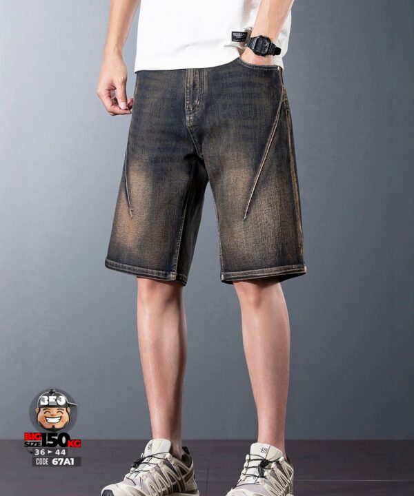 Alternative view of Quần short jean thun wax đồng chỉ nổi cắt xéo cá tính