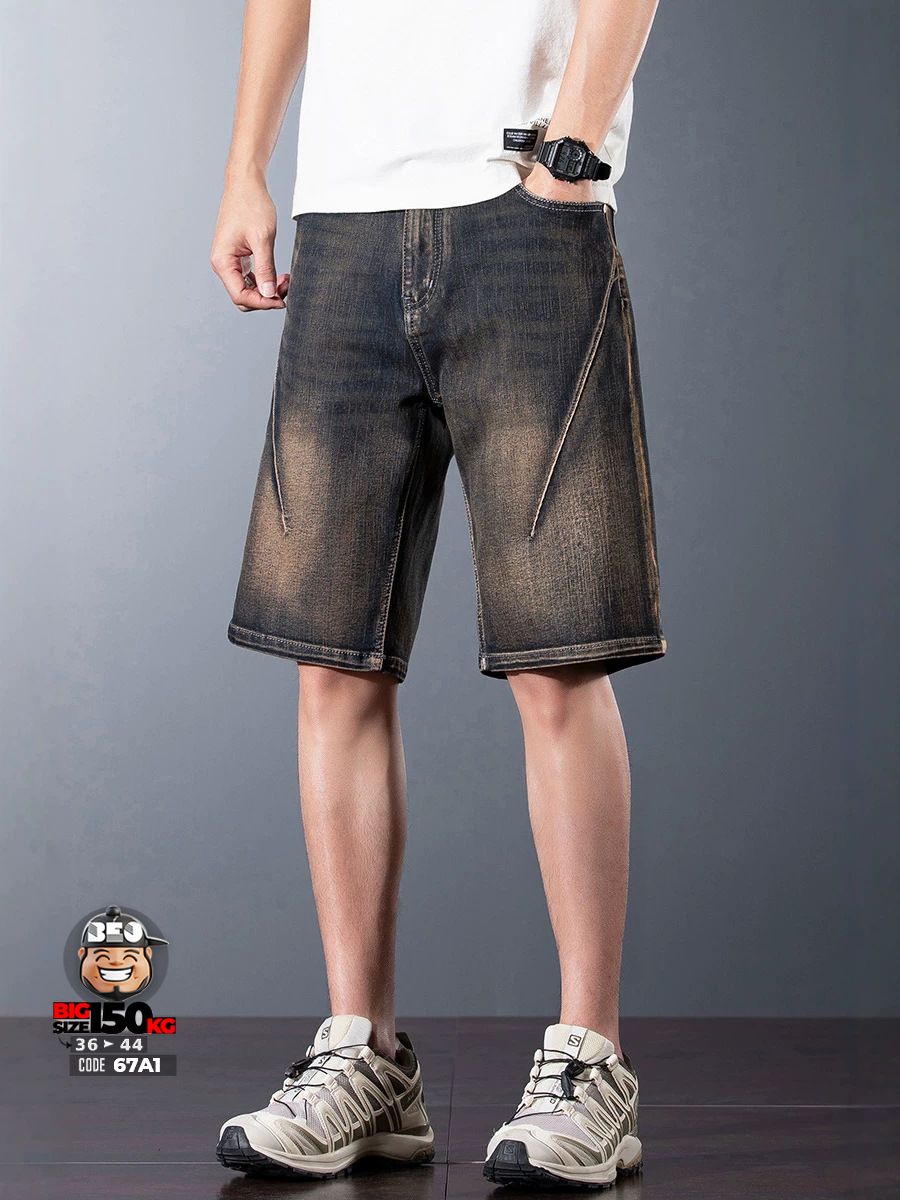 Quần short jean thun wax đồng chỉ nổi cắt xéo cá tính 2 Quần short jean thun wax đồng chỉ nổi cắt xéo cá tính - Ảnh 2
