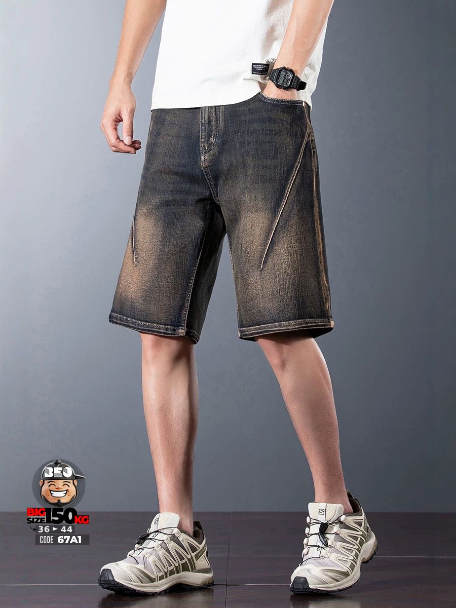 Quần short jean thun wax đồng chỉ nổi cắt xéo cá tính 3 Quần short jean thun wax đồng chỉ nổi cắt xéo cá tính - Ảnh 3