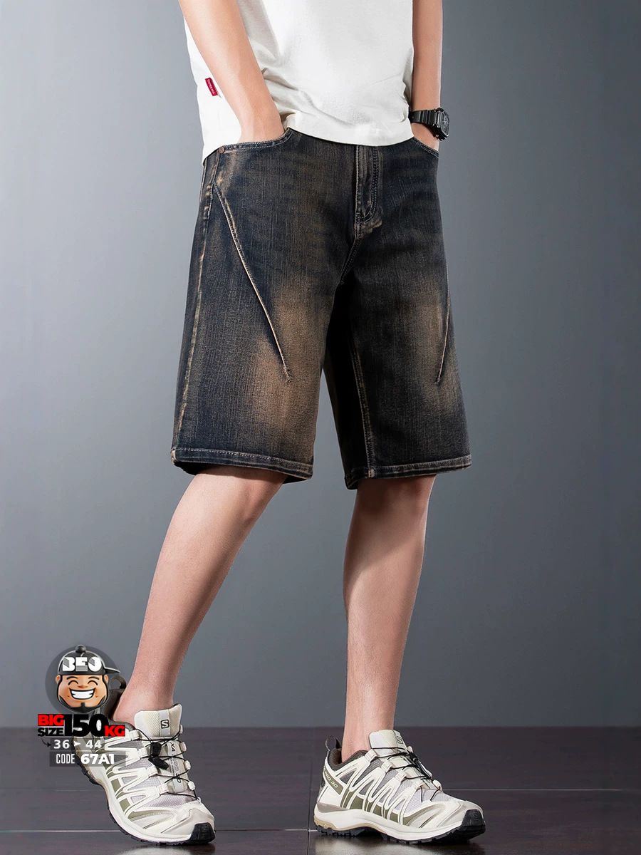 Quần short jean thun wax đồng chỉ nổi cắt xéo cá tính 4 Quần short jean thun wax đồng chỉ nổi cắt xéo cá tính - Ảnh 4